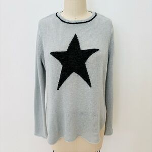 Wooden Ships Slouchy Crew Sweater Light Blue Wool Blend Gray Metallic Star S/M